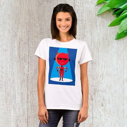 Duivelse superheldenpersonage vet rood en blauw t-shirt