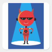 Duivelse superheldenpersonage vet rood en blauw vierkante sticker (Voorkant)