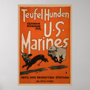 Duivelshond US Marines -917 WWI US Marines Werving Poster