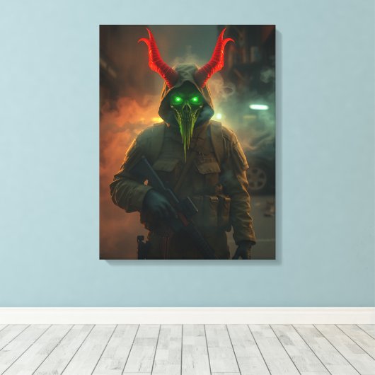 Duivelssoldaat met gloeiend schedelmasker - Dark G Canvas Afdruk (Insitu (Houten vloer))
