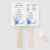 Duiven en blauwe bloemen bruiloft programma handwaaier (Voorkant en achterkant)