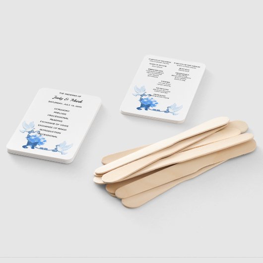 Duiven en blauwe bloemen bruiloft programma handwaaier (Niet-gemonteerd)