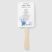 Duiven en blauwe bloemen bruiloft programma handwaaier (Voorkant)