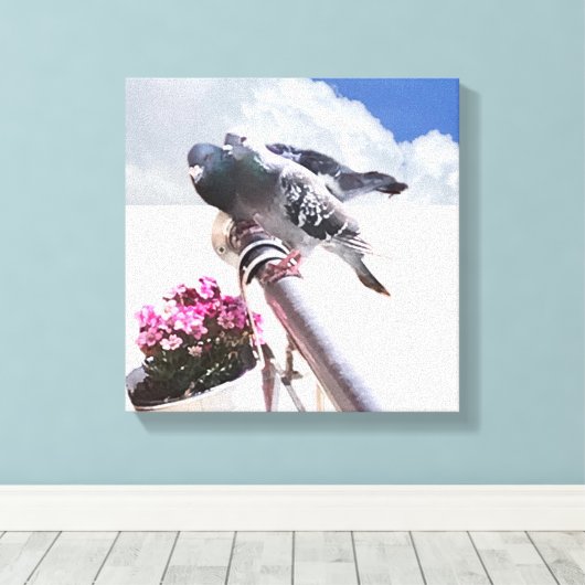 Duiven en bloemen canvas afdruk (Insitu (Houten vloer))