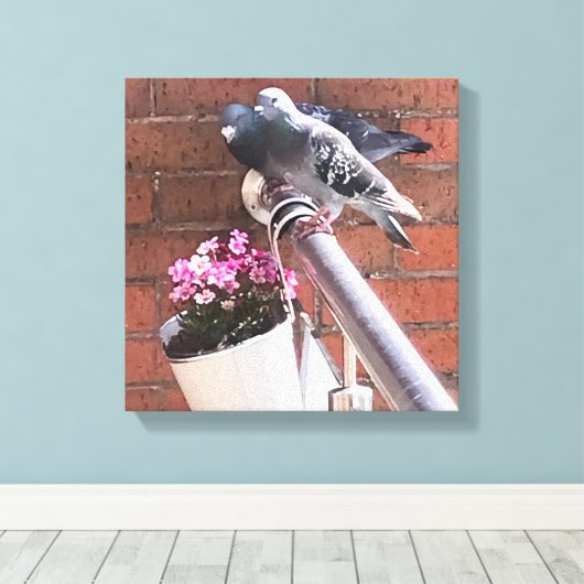 Duiven en bloemen canvas afdruk (Insitu (Houten vloer))