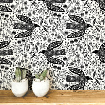 Duiven en Bloemen Zwart-Wit Vogel Kunst