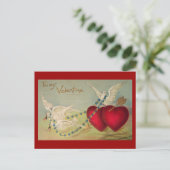 Duiven En Harten Vintage Valentijn Postkaart Feestdagenkaart (Staand voorkant)
