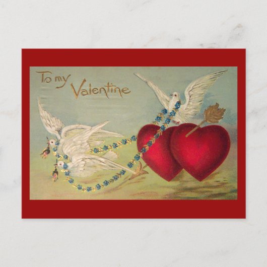 Duiven En Harten Vintage Valentijn Postkaart Feestdagenkaart (Voorkant)