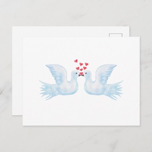 duiven en harten waterverf briefkaart (Voorkant / Achterkant)