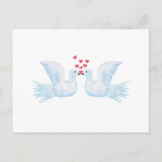 duiven en harten waterverf briefkaart (Voorkant)