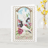 Duiven en Pansies  Verjaardag Kaart (Gele Bloem)