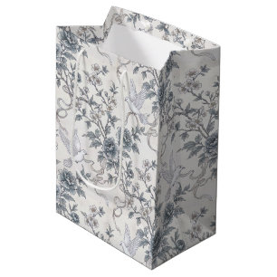 Duiven en pioenrozen met linten medium cadeauzakje