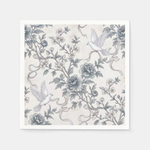 Duiven en pioenrozen met linten servet