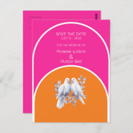 Duiven en ringen Hot Pink en Tangerine Arched Briefkaart