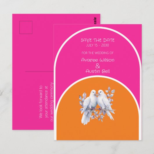 Duiven en ringen Hot Pink en Tangerine Arched Briefkaart (Voorkant / Achterkant)
