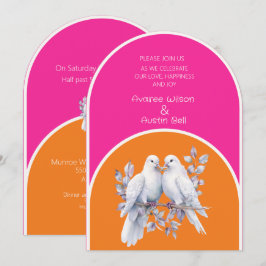 Duiven en ringen Hot Pink en Tangerine Arched Kaart