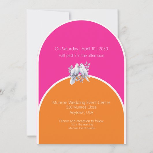 Duiven en ringen Hot Pink en Tangerine Arched Kaart (Achterkant)