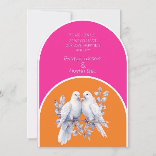 Duiven en ringen Hot Pink en Tangerine Arched Kaart (Voorkant)