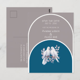Duiven en ringen lichtgrijs en oceaanblauw bogen briefkaart
