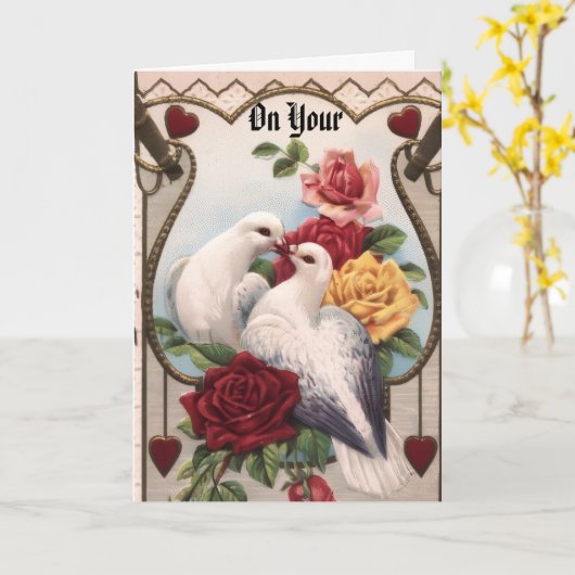  duiven en Rozen Jubileum Kaart (Gele Bloem)