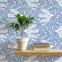 Duiven en witte bloemen op Dusty Blue Bird Art