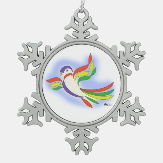 Duiven gestyliseerde vogel tin sneeuwvlok ornament (Voorkant)