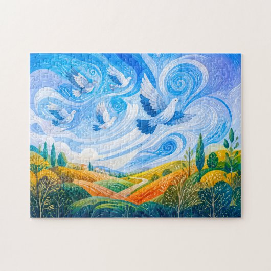 Duiven glijden in de wind over de heuvelachtige bu legpuzzel (Horizontaal)