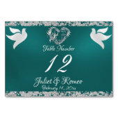 Duiven, Hart & Glitter - Blauwgroen Tafelnummer (Achterkant)