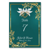 Duiven, Hart & Goud Lijst op Blauwgroen Kaart (Achterkant)