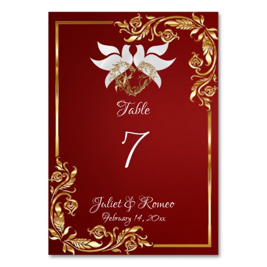 Duiven, Hart & Goud Lijst op Ruby Red Kaart (Achterkant)