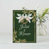 Duiven, Hart, & Gouden Bladeren op Smaragdgroen Kaart (Staand voorkant)