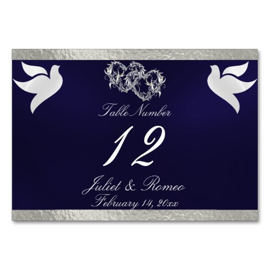 Duiven & Hart - Navy Blauw/Zilver Tafelnummer (Voorkant)