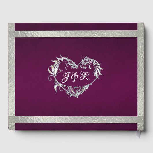 Duiven, harten en lint - Paarse / zilveren gastenb Gastenboek (Achterkant)