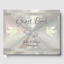 Duiven, harten & lint - Pearl White/Silver Gastenboek