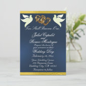 Duiven, harten & lint, QR-code - blauw/goud Kaart (Staand voorkant)