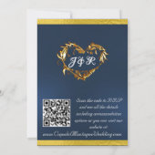 Duiven, harten & lint, QR-code - blauw/goud Kaart (Achterkant)
