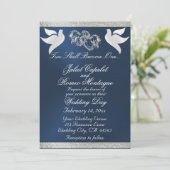 Duiven, harten & lint, QR-code - blauw/zilver Kaart (Staand voorkant)