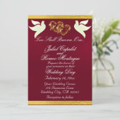 Duiven, harten & lint, QR-code - Bourgogne/Goud Kaart (Staand voorkant)