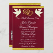 Duiven, harten & lint, QR-code - Bourgogne/Goud Kaart (Voorkant / Achterkant)