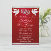 Duiven, harten & lint, QR-code - karmozijn/zilver Kaart (Staand voorkant)