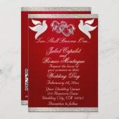 Duiven, harten & lint, QR-code - karmozijn/zilver Kaart (Voorkant / Achterkant)