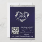 Duiven, harten & lint, QR-code - Navy blauw/zilver Kaart (Achterkant)