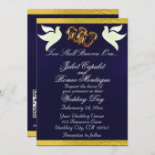 Duiven, harten & lint, QR-code - Navy Blue/Gold Kaart (Voorkant / Achterkant)