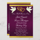 Duiven, Harten & Lint, QR Code - Paars/Goud Kaart (Voorkant / Achterkant)