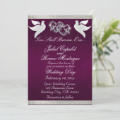 Duiven, harten & lint, QR-code - Paarse/zilveren Kaart (Staand voorkant)