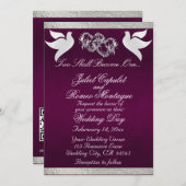 Duiven, harten & lint, QR-code - Paarse/zilveren Kaart (Voorkant / Achterkant)