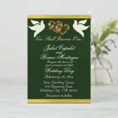 Duiven, harten & lint, QR-code - Smaragd/Goud Kaart (Staand voorkant)