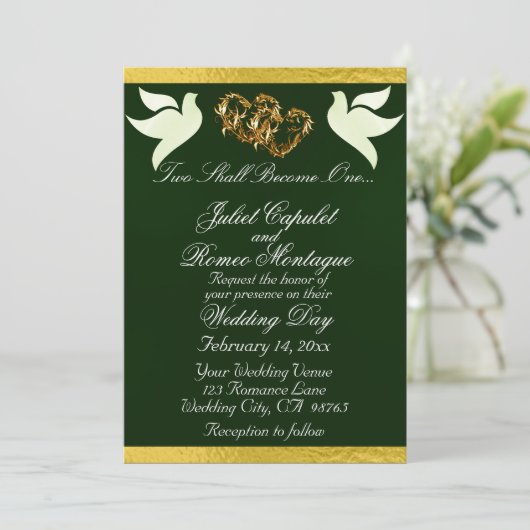 Duiven, harten & lint, QR-code - Smaragd/Goud Kaart (Staand voorkant)