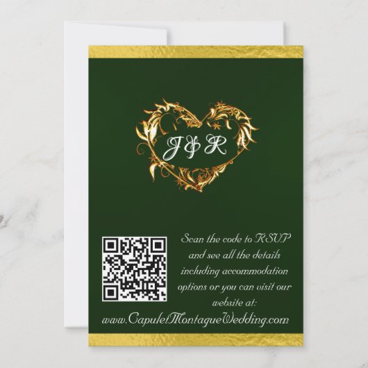 Duiven, harten & lint, QR-code - Smaragd/Goud Kaart (Achterkant)