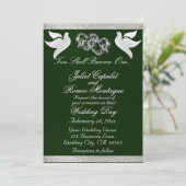 Duiven, harten & lint, QR-code - Smaragd/Zilver Kaart (Staand voorkant)